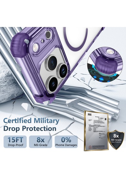 iPhone 17 Pro Için Manyetik Kılıf, Magsafe Darbeye Dayanıklı Askeri Koruma Şeffaf Telefon Kılıfı Mor ile Uyumlu (Yurt Dışından) fırsatları