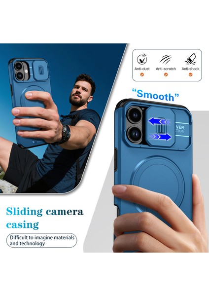 iPhone 16 Plus Için Manyetik Kılıf, Kayar Kamera Korumalı Çift Katmanlı Darbeye Dayanıklı Telefon Kılıfı, Ayarlanabilir Stand, Mavi (Yurt Dışından) fırsatları
