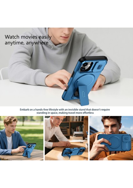 iPhone 16 Plus Için Manyetik Kılıf, Kayar Kamera Korumalı Çift Katmanlı Darbeye Dayanıklı Telefon Kılıfı, Ayarlanabilir Stand, Mavi (Yurt Dışından) indirimleri