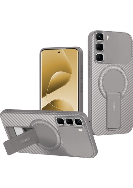 Infinix Hot 50 Pro+ 4g Için Manyetik Kılıf, Karbon Fiber Tasarımlı Tpu Hibrit Telefon Kılıfı ve Stand, Gri (Yurt Dışından)