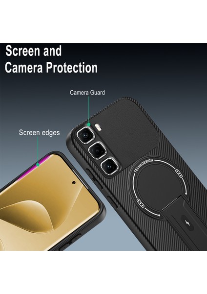 Infinix Hot 50 Pro+ 4g Için Manyetik Kılıf, Karbon Fiber Tasarımlı Tpu Hibrit Telefon Kılıfı ve Stand, Gri (Yurt Dışından) modelleri