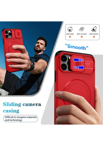 iPhone 11 Pro Max Için Manyetik Kılıf, Kayar Kamera Korumalı Çift Katmanlı Darbeye Dayanıklı Telefon Kılıfı, Ayarlanabilir Stand, Kırmızı (Yurt Dışından) fırsatları