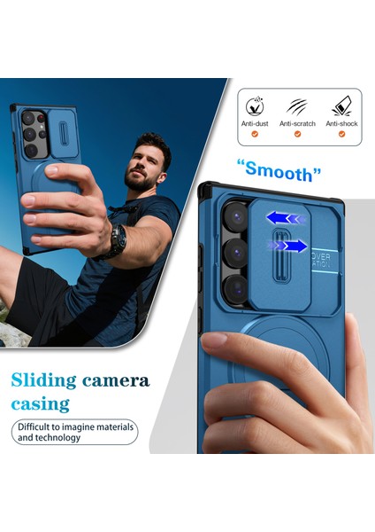 Samsung Galaxy S24 Ultra Için Manyetik Kılıf, Kayar Kamera Korumalı Çift Katmanlı Darbeye Dayanıklı Telefon Kılıfı, Ayarlanabilir Stand, Mavi (Yurt Dışından) fırsatları