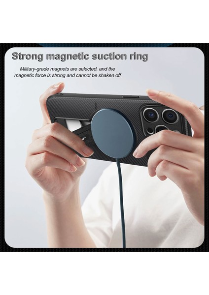 iPhone 12 Pro Max Için Manyetik Kılıf, Karbon Fiber Tasarım, Standlı Tpu Hibrit Telefon Kılıfı, Siyah (Yurt Dışından) fırsatları