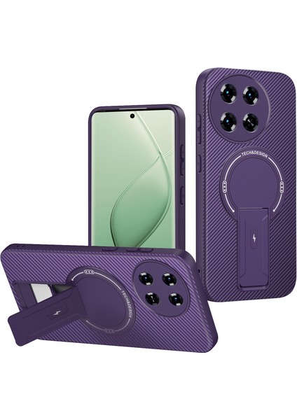 Tecno Spark 30 Pro 4g Için Manyetik Kılıf, Standlı Karbon Fiber Tasarımlı Tpu Hibrit Telefon Kılıfı, Mor (Yurt Dışından)