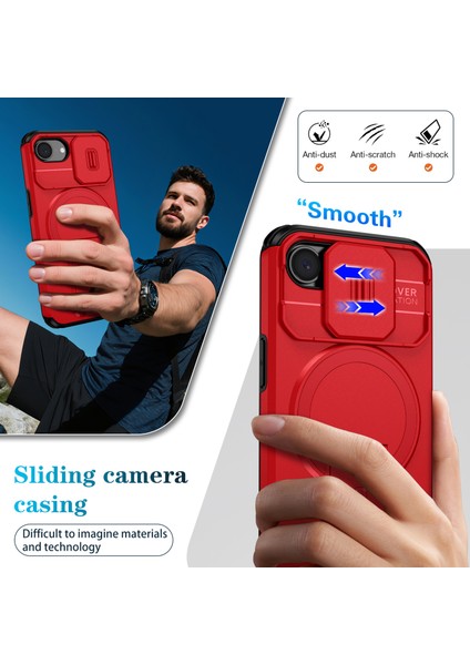iPhone 16E Için Manyetik Kılıf, Kayar Kamera Korumalı Çift Katmanlı Darbeye Dayanıklı Telefon Kılıfı, Ayarlanabilir Stand, Kırmızı (Yurt Dışından) fırsatları