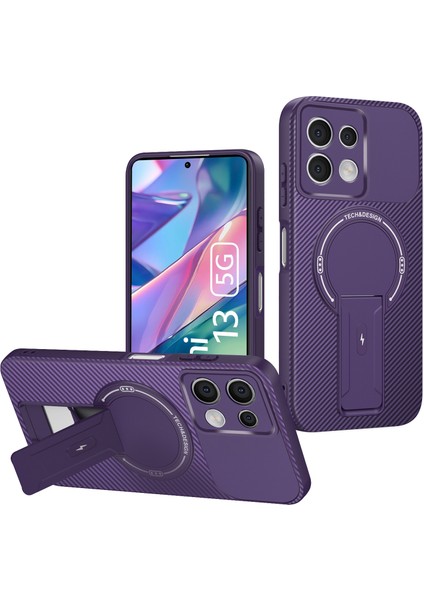 Xiaomi Redmi Note 13 5g Için Manyetik Kılıf, Karbon Fiber Tasarım, Standlı Tpu Hibrit Telefon Kılıfı, Mor (Yurt Dışından)