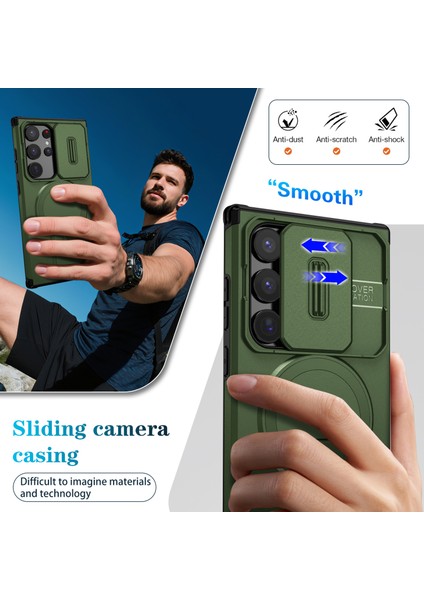 Samsung Galaxy S24 Ultra Için Manyetik Kılıf, Kayar Kamera Korumalı Çift Katmanlı Darbeye Dayanıklı Telefon Kılıfı, Ayarlanabilir Stand, Yeşil (Yurt Dışından) fırsatları