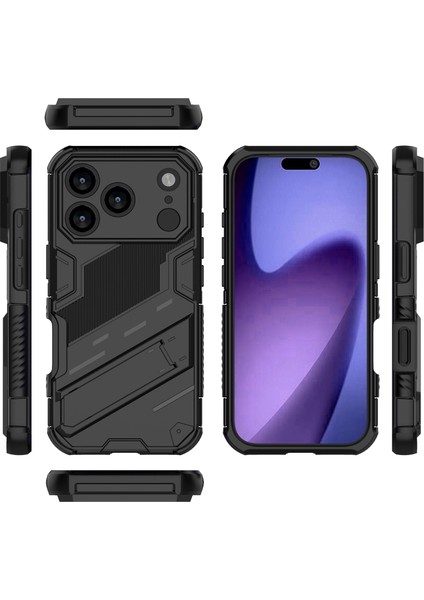 iPhone 17 Pro Hibrit Pc Tpu Tampon Darbeye Dayanıklı Koruyucu Kılıf Standlı Fonksiyonlu Siyah Zırh Kılıfı (Yurt Dışından) fiyatları