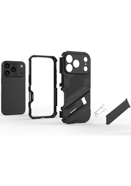 iPhone 17 Pro Hibrit Pc Tpu Tampon Darbeye Dayanıklı Koruyucu Kılıf Standlı Fonksiyonlu Siyah Zırh Kılıfı (Yurt Dışından) fırsatları