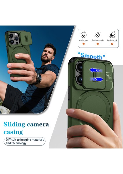 iPhone 13 Pro Için Manyetik Kılıf, Kayar Kamera Korumalı Çift Katmanlı Darbeye Dayanıklı Telefon Kılıfı, Ayarlanabilir Stand, Yeşil (Yurt Dışından) fırsatları