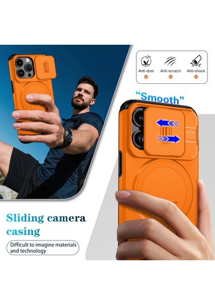 iPhone 13 Pro Için Manyetik Kılıf, Kayar Kamera Korumalı Çift Katmanlı Darbeye Dayanıklı Telefon Kılıfı, Ayarlanabilir Stand, Turuncu (Yurt Dışından) fırsatları