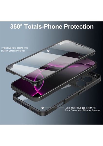 iPhone 17 Pro Max Için Koruyucu Kılıf, Dahili Ekran Koruyucu, 360 Derece Tam Koruma, Siyah Telefon Kılıfı (Yurt Dışından) modelleri