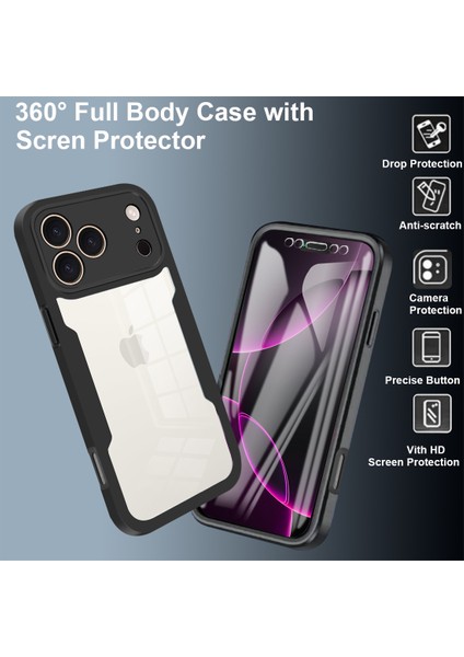 iPhone 17 Pro Max Için Koruyucu Kılıf, Dahili Ekran Koruyucu, 360 Derece Tam Koruma, Siyah Telefon Kılıfı (Yurt Dışından) indirimleri