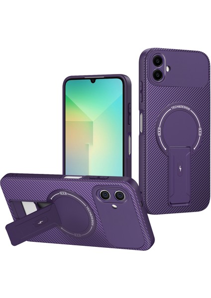 Samsung Galaxy A07 4g Için Manyetik Kılıf, Standlı Karbon Fiber Tasarımlı Tpu Hibrit Telefon Kılıfı, Mor (Yurt Dışından)