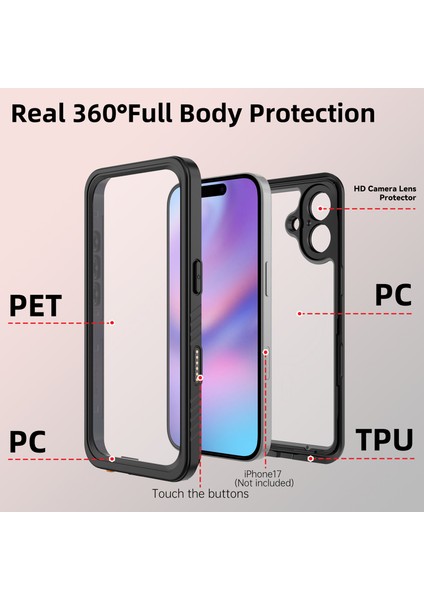 iPhone 17 Için Su Geçirmez Kılıf, 360 Derece Koruma, Dış Mekanda Her Yönüyle Koruma, IP68 Sertifikalı Tam Vücut Koruması, Su Altı Koruyucu Kılıf, Siyah (Yurt Dışından) modelleri