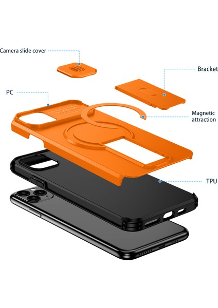 iPhone 11 Pro Max Için Manyetik Kılıf, Kayar Kamera Korumalı Çift Katmanlı Darbeye Dayanıklı Telefon Kılıfı, Ayarlanabilir Stand, Turuncu (Yurt Dışından) fiyatları
