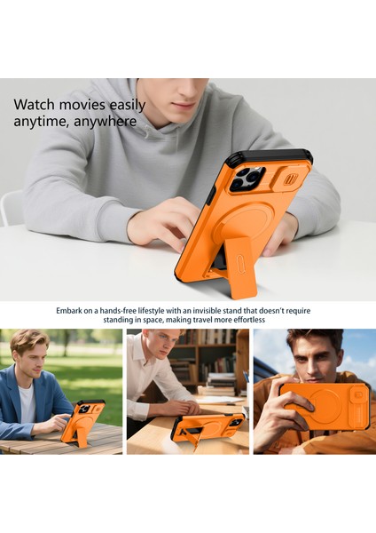 iPhone 11 Pro Max Için Manyetik Kılıf, Kayar Kamera Korumalı Çift Katmanlı Darbeye Dayanıklı Telefon Kılıfı, Ayarlanabilir Stand, Turuncu (Yurt Dışından) indirimleri