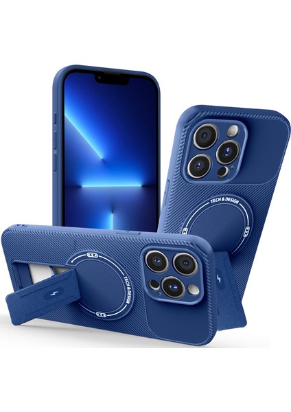 iPhone 12 Pro Max Için Manyetik Kılıf, Karbon Fiber Tasarım, Standlı Tpu Hibrit Telefon Kılıfı, Mavi (Yurt Dışından)