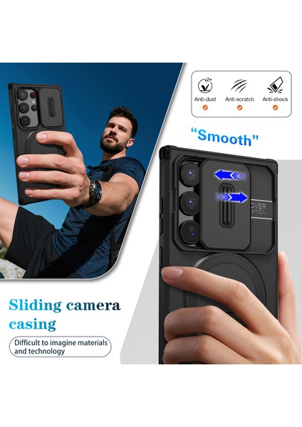 Samsung Galaxy S24 Ultra Için Manyetik Kılıf, Kayar Kamera Korumalı Çift Katmanlı Darbeye Dayanıklı Telefon Kılıfı, Ayarlanabilir Stand, Siyah (Yurt Dışından) fırsatları