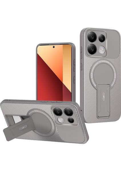 Xiaomi Redmi Note 13 Pro 4g/poco M6 Pro 4g Için Manyetik Kılıf, Standlı Karbon Fiber Tasarımlı Tpu Hibrit Telefon Kılıfı, Gri (Yurt Dışından)