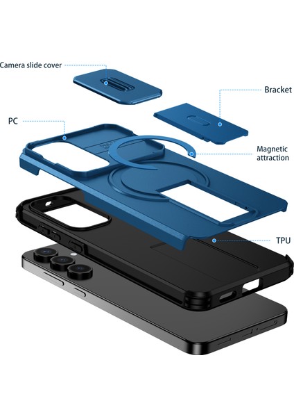 Samsung Galaxy S25 Fe Için Manyetik Kılıf, Kayar Kamera Korumalı Çift Katmanlı Darbeye Dayanıklı Telefon Kılıfı, Ayarlanabilir Stand, Mavi (Yurt Dışından) fiyatları