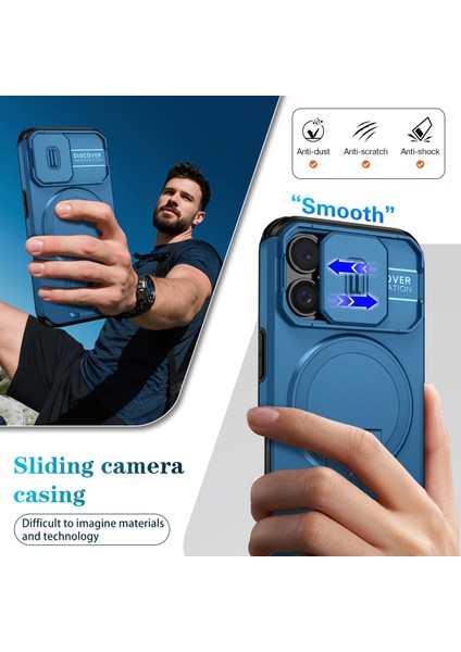 iPhone 16 Için Manyetik Kılıf, Kayar Kamera Korumalı Çift Katmanlı Darbeye Dayanıklı Telefon Kılıfı, Ayarlanabilir Stand, Mavi (Yurt Dışından) fırsatları