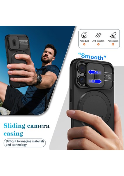 iPhone 16 Için Manyetik Kılıf, Kayar Kamera Korumalı Çift Katmanlı Darbeye Dayanıklı Telefon Kılıfı, Ayarlanabilir Stand, Siyah (Yurt Dışından) fırsatları