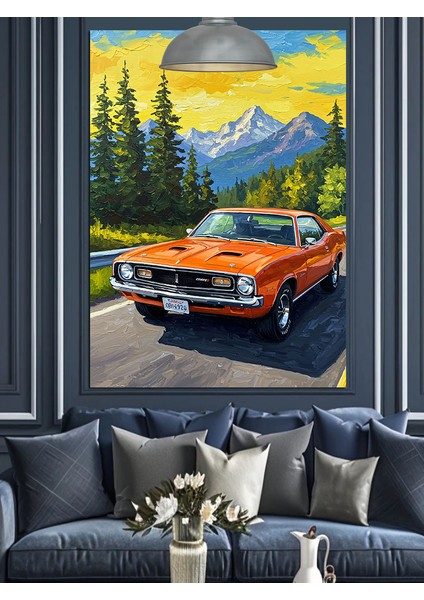 Eski Model Turuncu Spor Araba Orman Yolu Dekoratif Kanvas - Mdf Ahşap Tablo fırsatları