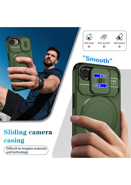 iPhone 16E Için Manyetik Kılıf, Kayar Kamera Korumalı Çift Katmanlı Darbeye Dayanıklı Telefon Kılıfı, Ayarlanabilir Stand, Yeşil (Yurt Dışından) fırsatları