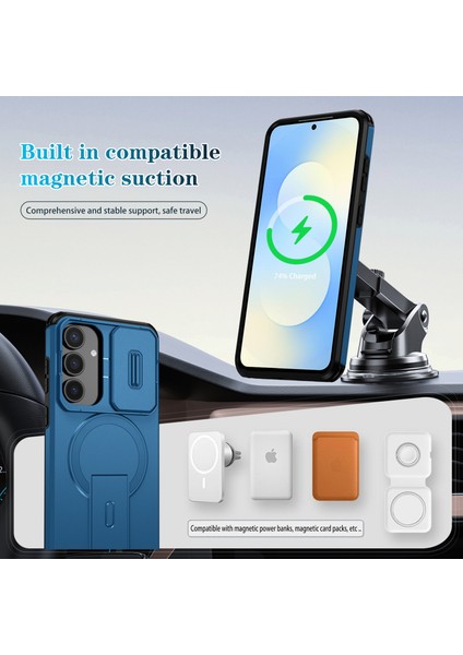 Samsung Galaxy S25 Fe Için Manyetik Kılıf, Kayar Kamera Korumalı Çift Katmanlı Darbeye Dayanıklı Telefon Kılıfı, Ayarlanabilir Stand, Mavi (Yurt Dışından) modelleri