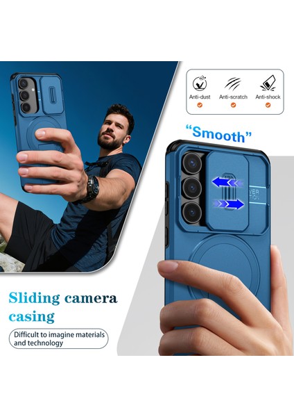 Samsung Galaxy S25 Fe Için Manyetik Kılıf, Kayar Kamera Korumalı Çift Katmanlı Darbeye Dayanıklı Telefon Kılıfı, Ayarlanabilir Stand, Mavi (Yurt Dışından) fırsatları