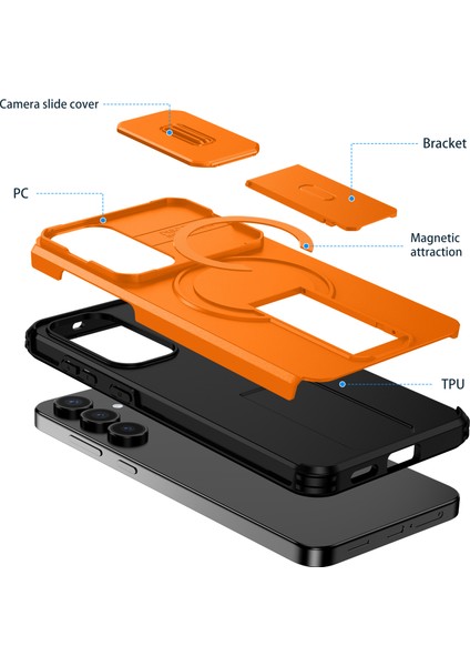 Samsung Galaxy S25 Fe Için Manyetik Kılıf, Kayar Kamera Korumalı Çift Katmanlı Darbeye Dayanıklı Telefon Kılıfı, Ayarlanabilir Stand, Turuncu (Yurt Dışından) fiyatları