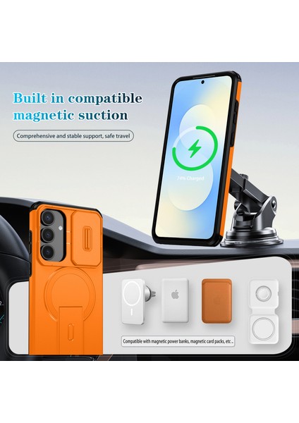 Samsung Galaxy S25 Fe Için Manyetik Kılıf, Kayar Kamera Korumalı Çift Katmanlı Darbeye Dayanıklı Telefon Kılıfı, Ayarlanabilir Stand, Turuncu (Yurt Dışından) modelleri