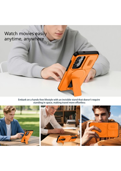 Samsung Galaxy S25 Fe Için Manyetik Kılıf, Kayar Kamera Korumalı Çift Katmanlı Darbeye Dayanıklı Telefon Kılıfı, Ayarlanabilir Stand, Turuncu (Yurt Dışından) indirimleri