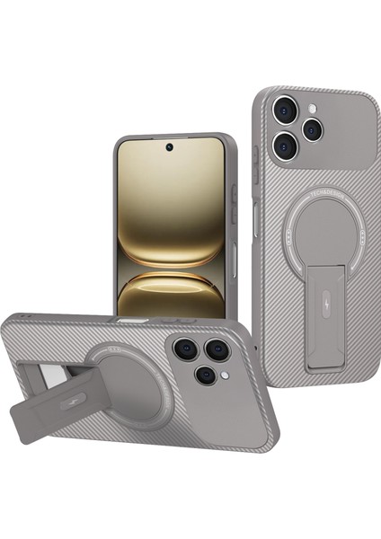 Tecno Spark 40 Için Manyetik Kılıf, Standlı Karbon Fiber Tasarımlı Tpu Hibrit Telefon Kılıfı, Gri (Yurt Dışından)