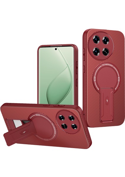 Tecno Spark 30 Pro 4g Için Manyetik Kılıf, Standlı Karbon Fiber Tasarımlı Tpu Hibrit Telefon Kılıfı, Kırmızı (Yurt Dışından)