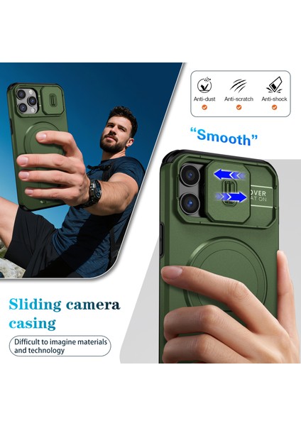 iPhone 12 Pro Max Için Manyetik Kılıf, Kayar Kamera Korumalı Çift Katmanlı Darbeye Dayanıklı Telefon Kılıfı, Ayarlanabilir Stand, Yeşil (Yurt Dışından) fırsatları