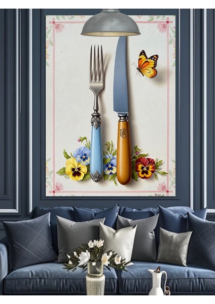 Masa Bıçak Çatal Takımı Dekoratif Kanvas - Mdf Ahşap Tablo