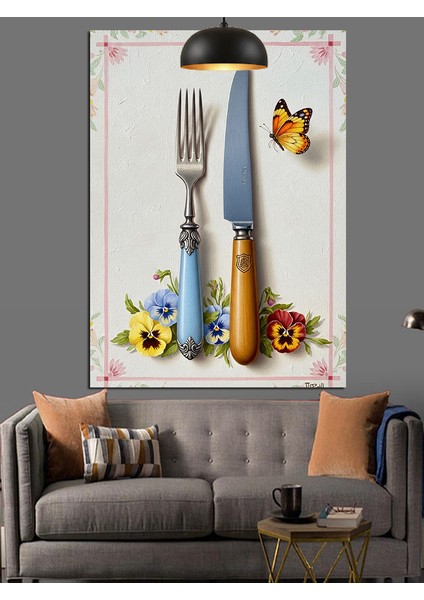 Masa Bıçak Çatal Takımı Dekoratif Kanvas - Mdf Ahşap Tablo fiyatları