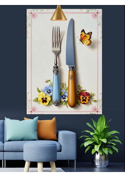Masa Bıçak Çatal Takımı Dekoratif Kanvas - Mdf Ahşap Tablo modelleri