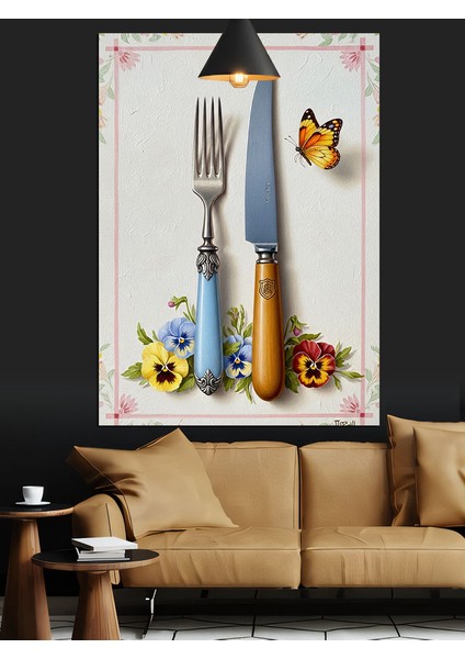 Masa Bıçak Çatal Takımı Dekoratif Kanvas - Mdf Ahşap Tablo fırsatları