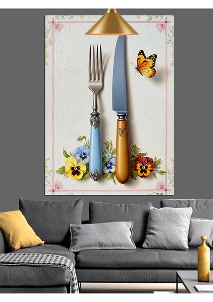 Masa Bıçak Çatal Takımı Dekoratif Kanvas - Mdf Ahşap Tablo indirimleri