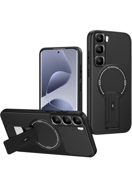 Infinix Hot 60 Pro+ Için Manyetik Kılıf, Standlı Karbon Fiber Tasarımlı Tpu Hibrit Telefon Kılıfı, Siyah (Yurt Dışından)