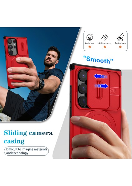 Samsung Galaxy S24 Ultra Için Manyetik Kılıf, Kayar Kamera Korumalı Çift Katmanlı Darbeye Dayanıklı Telefon Kılıfı, Ayarlanabilir Stand, Kırmızı (Yurt Dışından) fırsatları