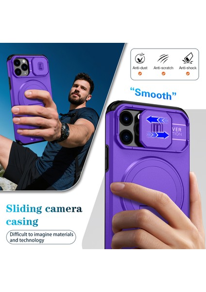 iPhone 11 Pro Için Manyetik Kılıf, Kayar Kamera Korumalı Çift Katmanlı Darbeye Dayanıklı Telefon Kılıfı, Ayarlanabilir Stand, Mor (Yurt Dışından) fırsatları