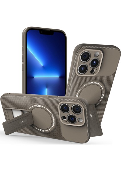 iPhone 11 Pro Max Için Manyetik Kılıf, Karbon Fiber Tasarım, Standlı Tpu Hibrit Telefon Kılıfı, Kahverengi (Yurt Dışından)