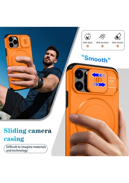 iPhone 11 Pro Için Manyetik Kılıf, Kayar Kamera Korumalı Çift Katmanlı Darbeye Dayanıklı Telefon Kılıfı, Ayarlanabilir Stand, Turuncu (Yurt Dışından) fırsatları