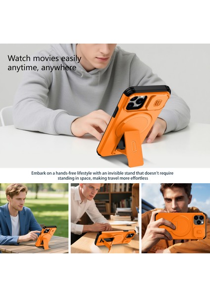 iPhone 11 Pro Için Manyetik Kılıf, Kayar Kamera Korumalı Çift Katmanlı Darbeye Dayanıklı Telefon Kılıfı, Ayarlanabilir Stand, Turuncu (Yurt Dışından) indirimleri