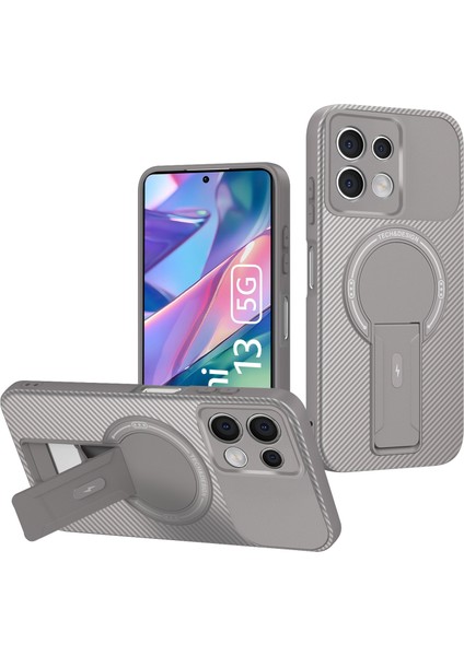 Xiaomi Redmi Note 13 Pro 5g/poco X6 Için Manyetik Kılıf, Standlı Karbon Fiber Tasarımlı Tpu Hibrit Telefon Kılıfı, Gri (Yurt Dışından)
